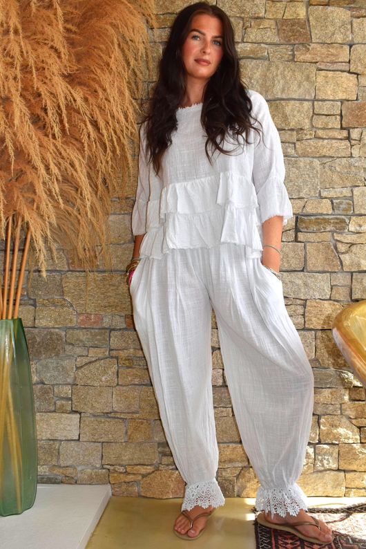 Sundaze Cheesecloth Vintage Crochet Bloomer White